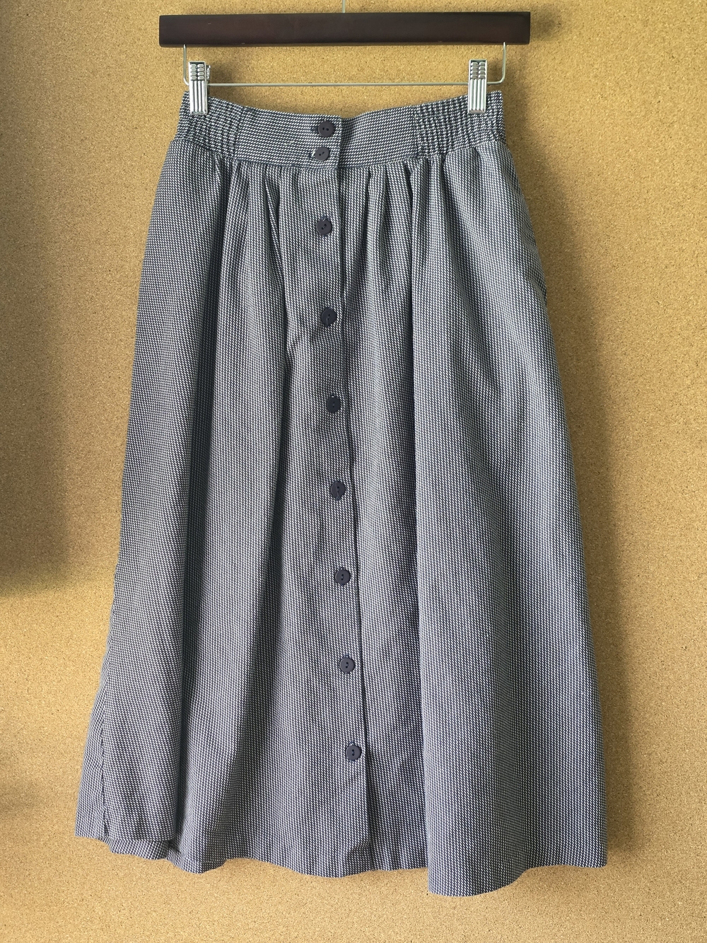 Jantzen Vintage Petite Button‑Front A‑Line Skirt Gray Check Size 12 Made In USA